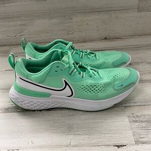 Nike Men’s Size 10 Miler React Running Shoes Lace Up In Sea Green/White
